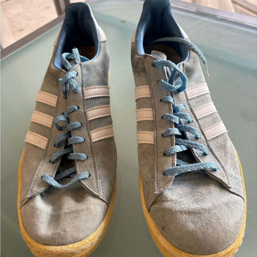 Adidas Blue and White Sneakers with Signature Stripes